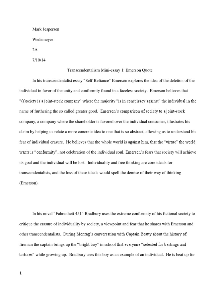 Реферат: Transcendentalism The Philosophy Of The Mind Essay